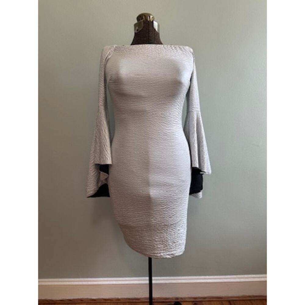 Va Va Voom silver crepe long sleeve dress size M